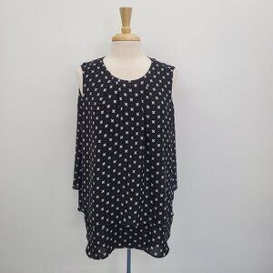 Roz & Ali Womens Sleeveless Black White Floral Blouse Top Plus Size 1X Layered